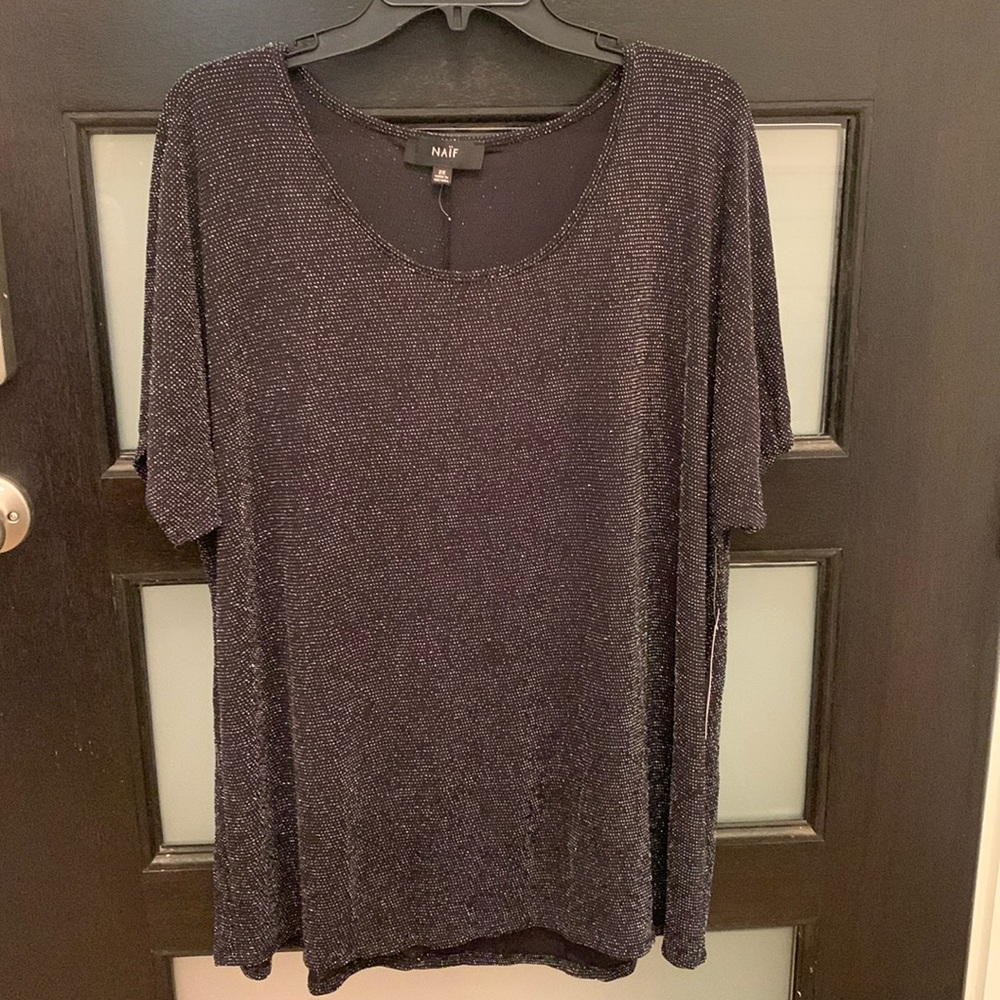 Plus size black with silver metallic embellished blouse, loose and flowy!